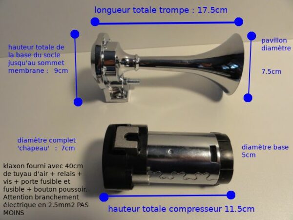 le klaxon petit camion bateau est un monoson un réel avertisseur, plus puissant qu'un klaxon d'origine. Equipé d'une petite trompe acier et d'un compresseur